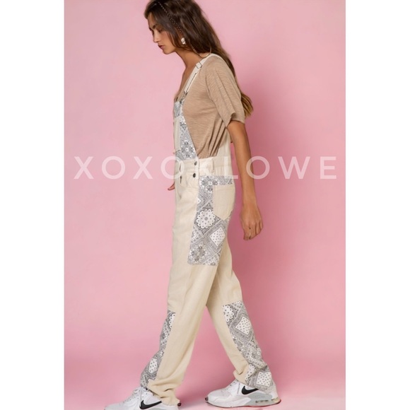 POL Retro 90s Paisley Patchwork Denim Overalls Relaxed Fit - Picture 4 of 12